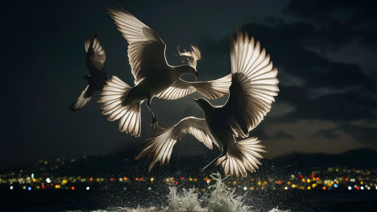 Birds Fighting or Mating at night