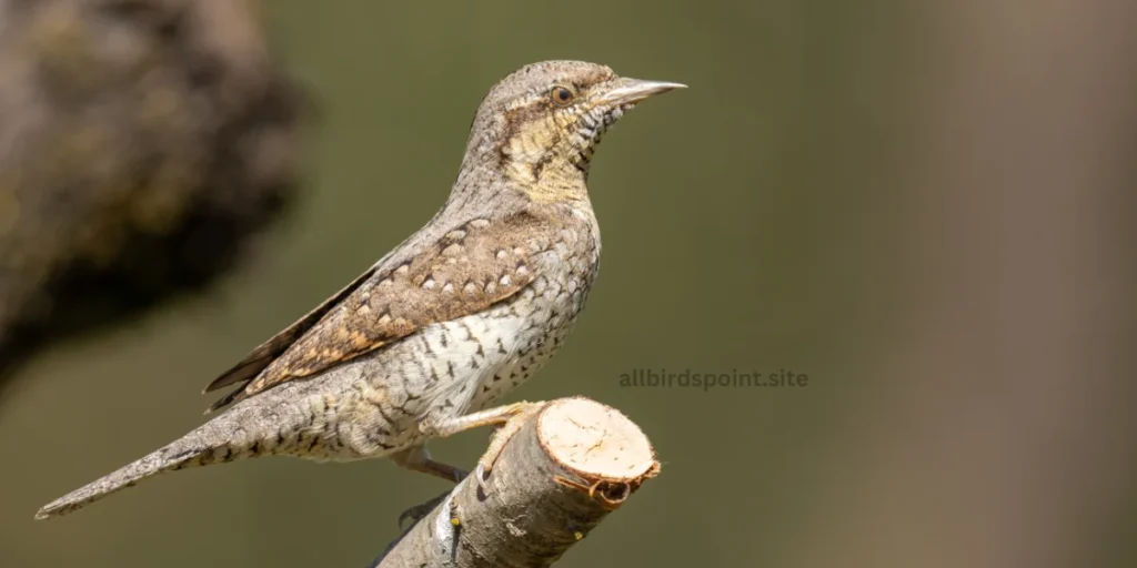  A Wryneck sits gracefully on a tree branch, surrounded by lush green leaves, showcasing nature's tranquility